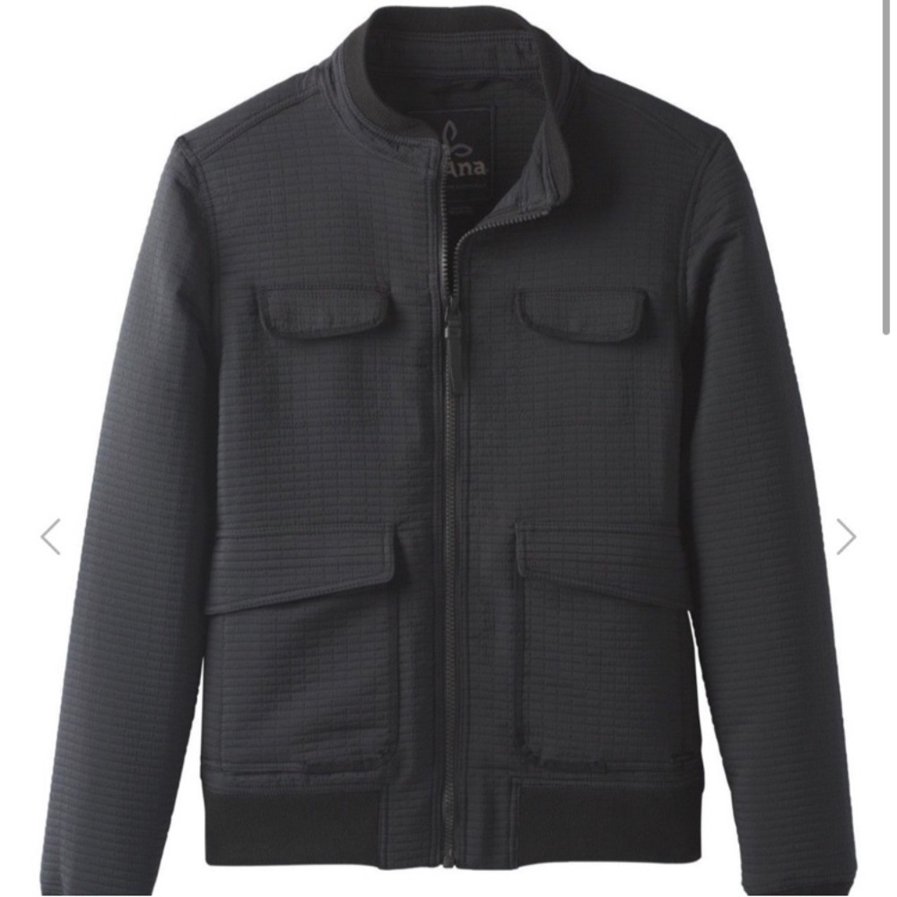 Prana Quilted Black Bomber Jacket | Size Large